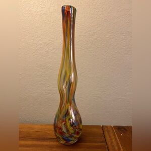 Pier 1 Imports Hand-Blown Art Glass Bud Vase – 14” Multicolor Swirl